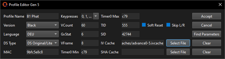 Profile Editor with Cache
